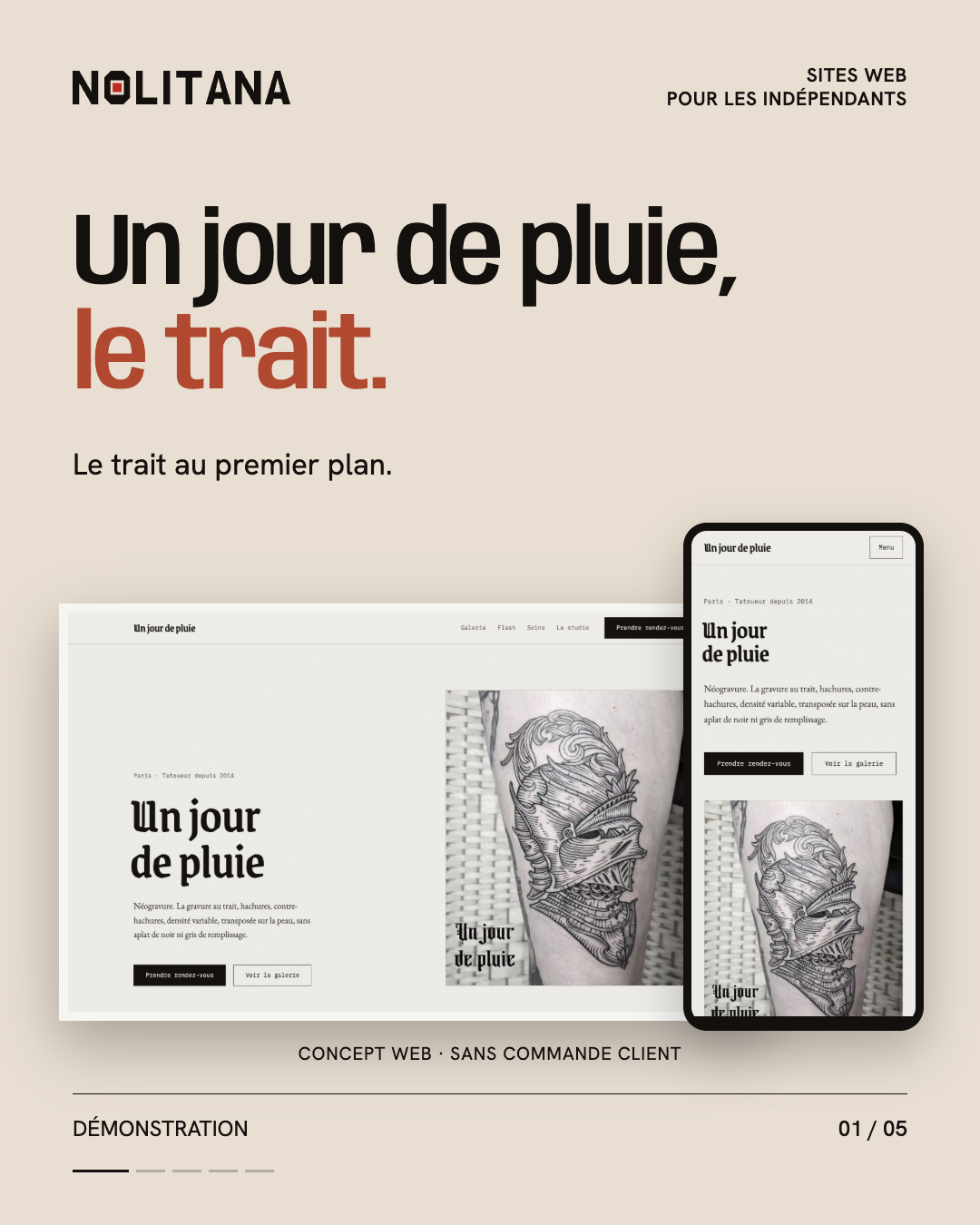Un jour de pluie, le trait.