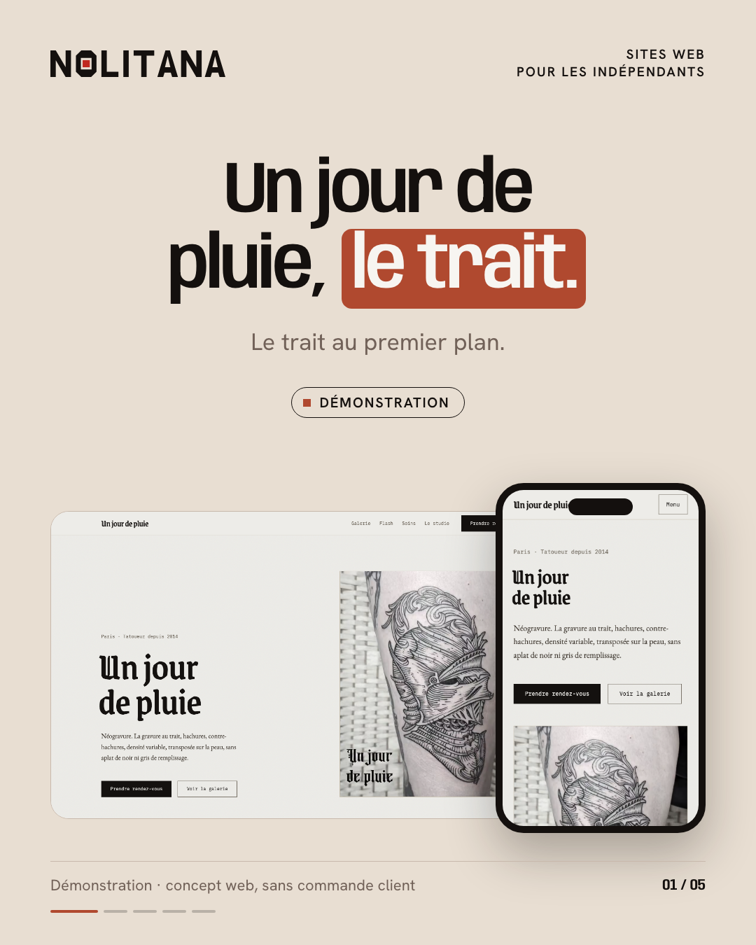 Un jour de pluie, le trait.