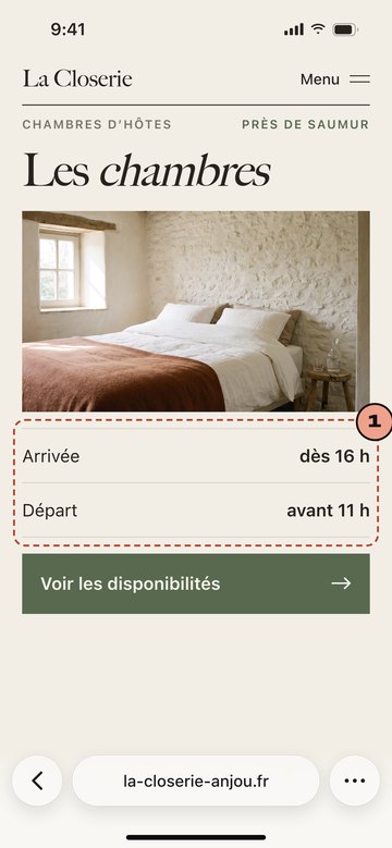 Écran du site de La Closerie, chambres d’hôtes imaginaire