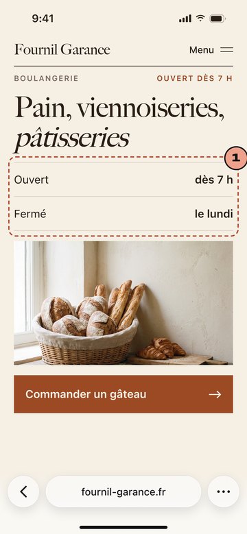 Écran du site de Fournil Garance, boulangerie imaginaire