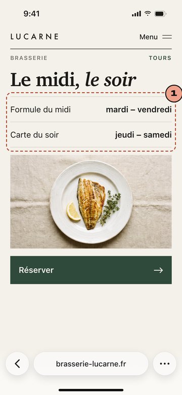 Écran du site de Lucarne, brasserie imaginaire
