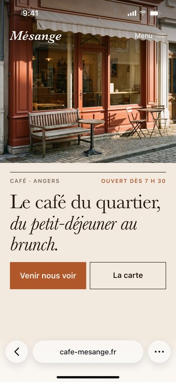 Écran du site de Mésange, café de quartier imaginaire
