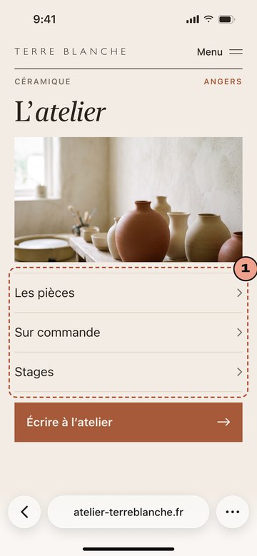 Écran du site de Terre Blanche, atelier de céramique imaginaire