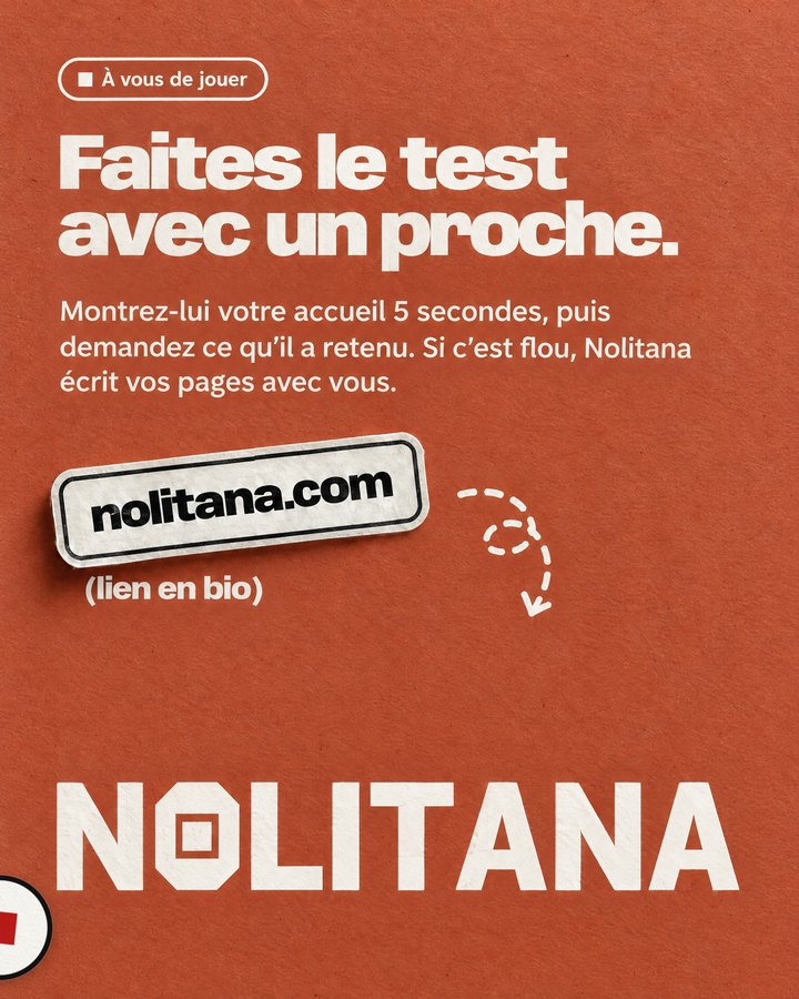 Faites le test avec un proche. Montrez-lui votre accueil 5 secondes, puis demandez ce qu’il a retenu. Si c’est flou, Nolitana écrit vos pages avec vous. Lien : nolitana.com