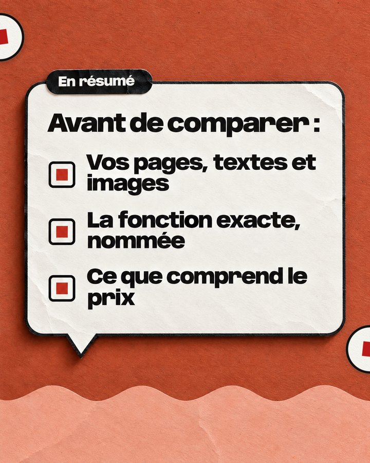 En résumé. Avant de comparer : Vos pages, textes et images. La fonction exacte, nommée. Ce que comprend le prix.