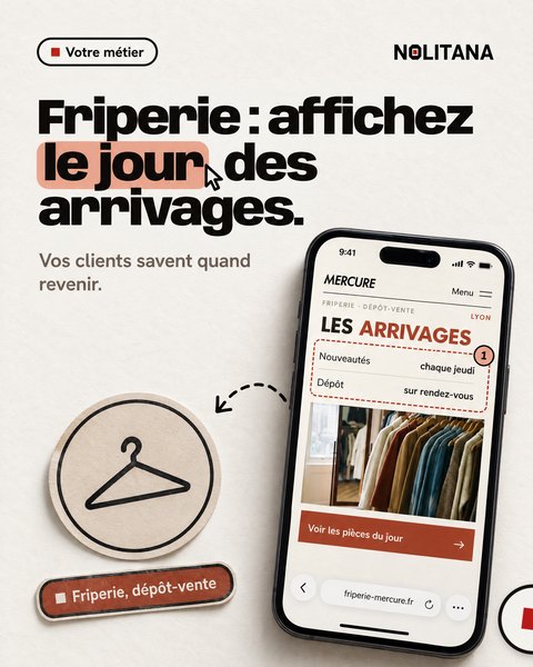 J23 · Friperie : affichez le jour des arrivages.