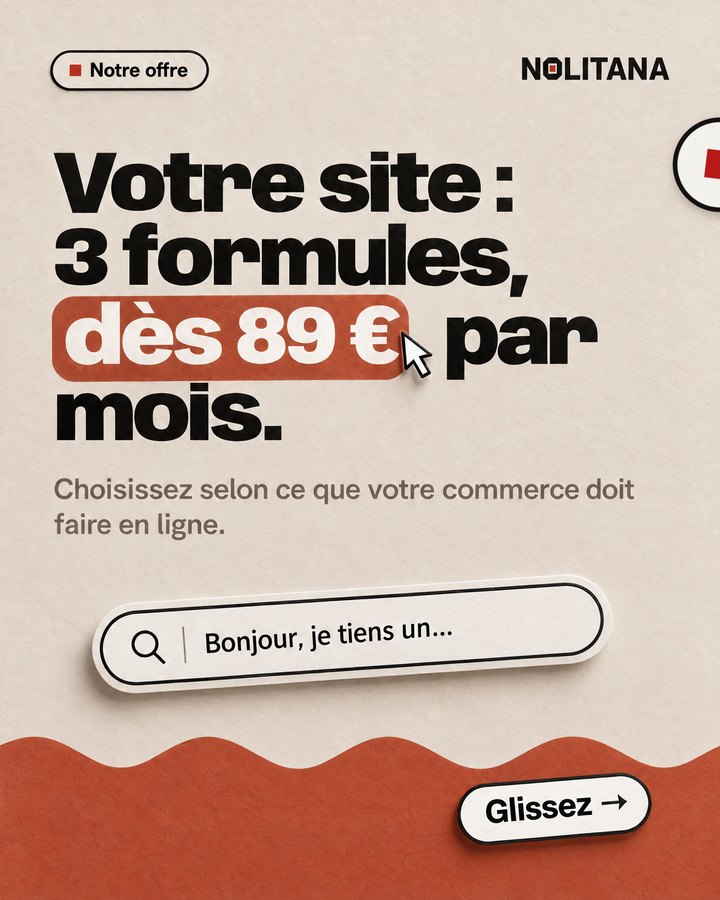 Votre site : 3 formules, dès 89 € par mois. Choisissez selon ce que votre commerce doit faire en ligne.