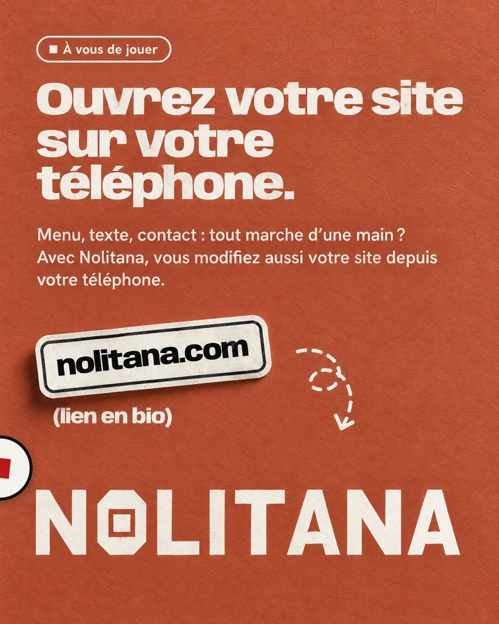 Ouvrez votre site sur votre téléphone. Menu, texte, contact : tout marche d’une main ? Avec Nolitana, vous modifiez aussi votre site depuis votre téléphone. Lien : nolitana.com