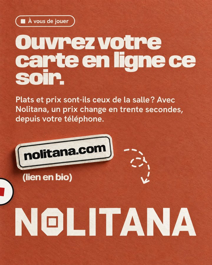 Ouvrez votre carte en ligne ce soir. Plats et prix sont-ils ceux de la salle ? Avec Nolitana, un prix change en trente secondes, depuis votre téléphone. Lien : nolitana.com
