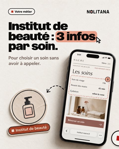 J44 · Institut de beauté : 3 infos par soin.