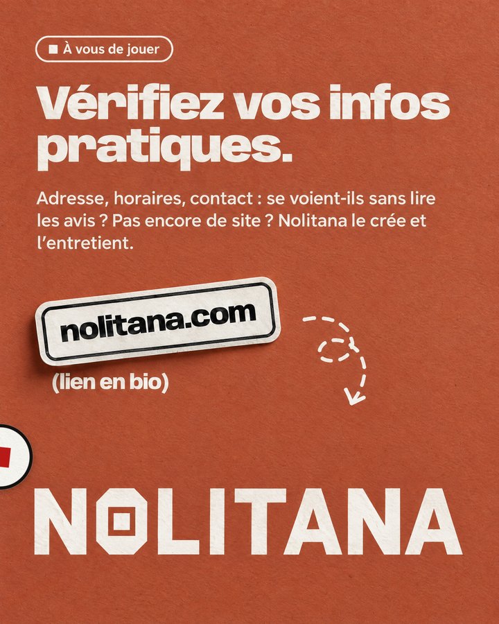 Vérifiez vos infos pratiques. Adresse, horaires, contact : se voient-ils sans lire les avis ? Pas encore de site ? Nolitana le crée et l’entretient. Lien : nolitana.com