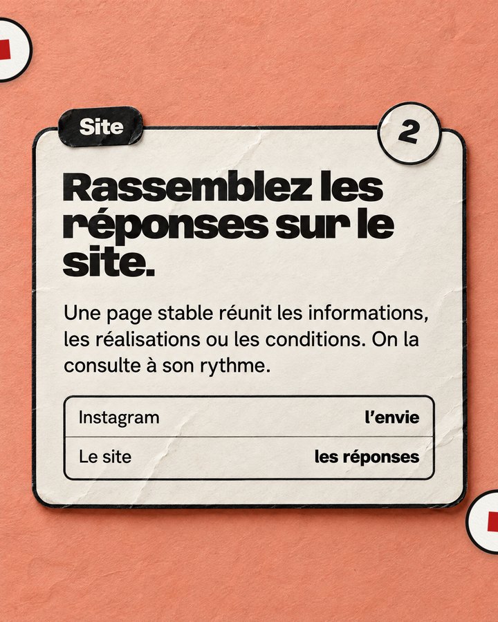 Site. Rassemblez les réponses sur le site. Une page stable réunit les informations, les réalisations ou les conditions. On la consulte à son rythme.