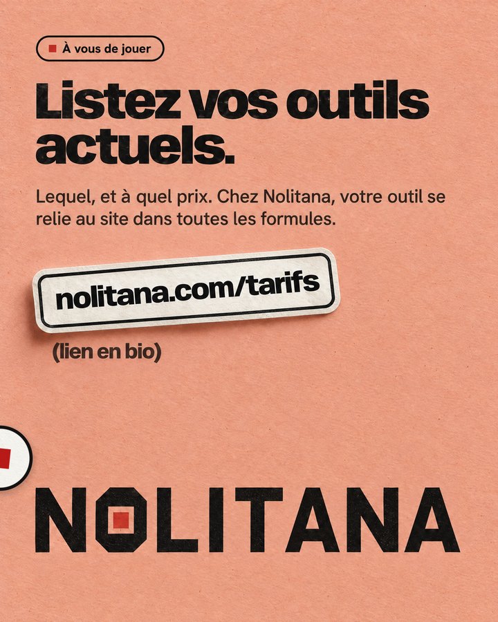 Listez vos outils actuels. Lequel, et à quel prix. Chez Nolitana, votre outil se relie au site dans toutes les formules. Lien : nolitana.com/tarifs