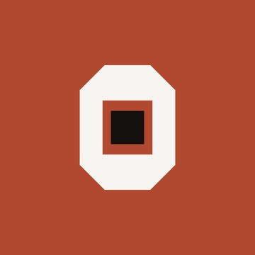 La photo de profil : le O du logo sur fond terre cuite