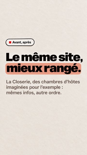 Avant, après Le même site, mieux rangé. La Closerie, des chambres d’hôtes imaginées pour l’exemple : mêmes infos, autre ordre.