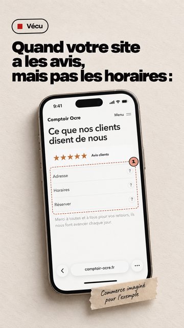Vécu Quand votre site a les avis, mais pas les horaires : Commerce imaginé pour l’exemple