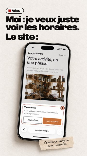 Vécu Moi : je veux juste voir les horaires. Le site : Commerce imaginé pour l’exemple