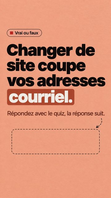 Vrai ou faux Changer de site coupe vos adresses courriel. Répondez avec le quiz, la réponse suit.